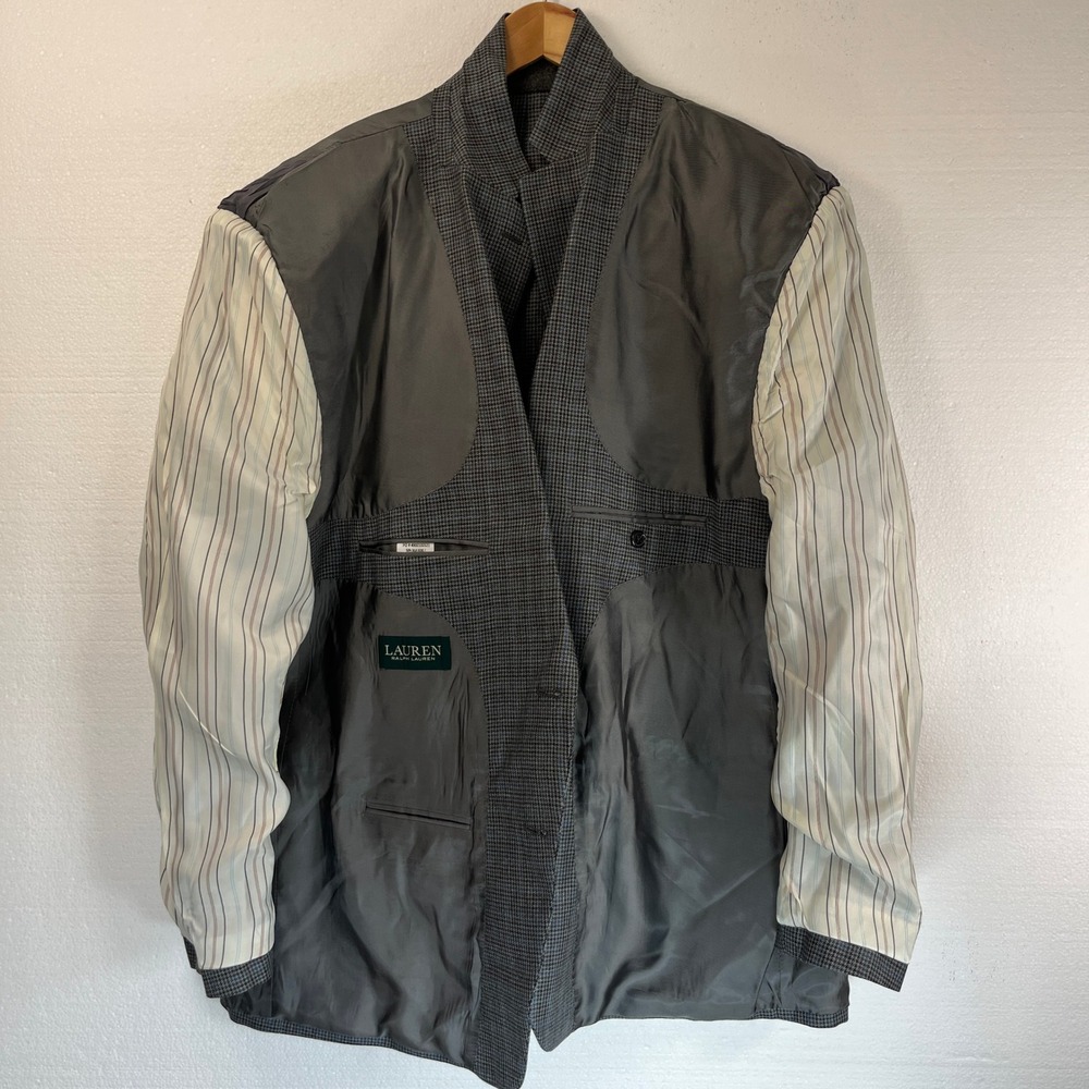 Lauren Ralph Lauren Men's 48R Gray Blue Houndstooth Silk Wool Blazer Jacket - Picture 4 of 11